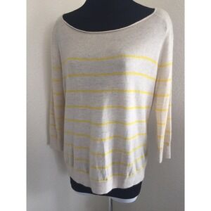 100%Cashmere soft Cream Yellow wide stripes Sweater No Size Tag M? Check Measure